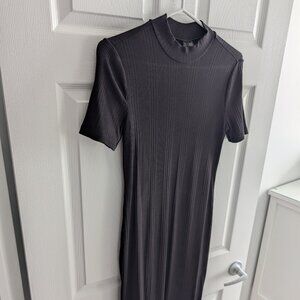 Ever New Black Ribbed Fitted Mid Dress - Size 6